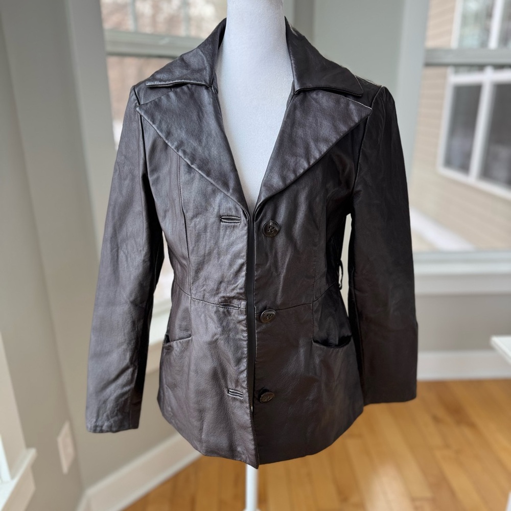 Vintage East 5th Chocolate Brown Genuine Leather Coat Jacket Size Petite Medium